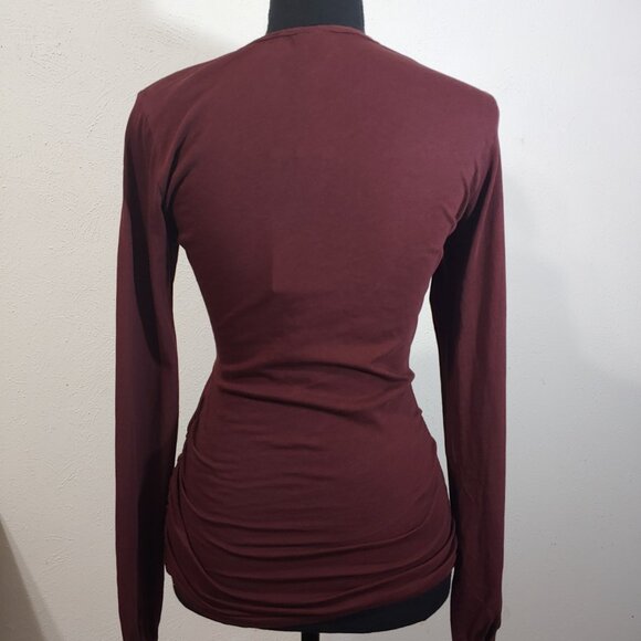 Bobi Los Angeles Faux Wrap Ruched Long Sleeve Knit Women's Blouse - Picture 5 of 7